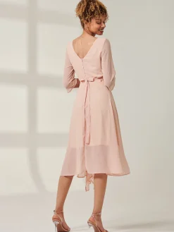 Diamante Embellished Chiffon Midi Dress, Nude