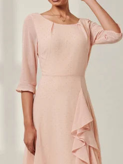 Diamante Embellished Chiffon Midi Dress, Nude