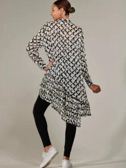 Dipped Hem Shirt Midi Dress, Black Geo