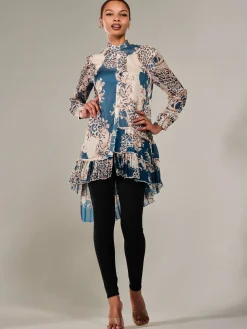 Dipped Hem Shirt Midi Dress, Teal Animal