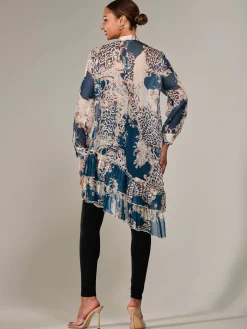 Dipped Hem Shirt Midi Dress, Teal Animal