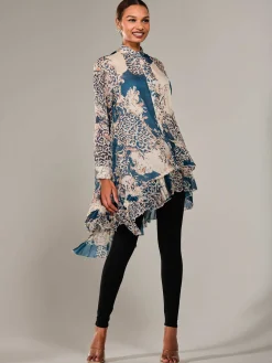 Dipped Hem Shirt Midi Dress, Teal Animal