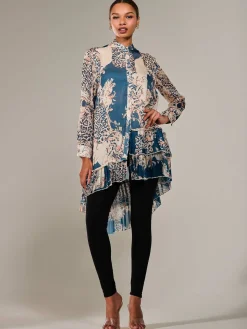 Dipped Hem Shirt Midi Dress, Teal Animal