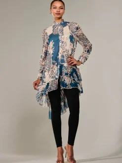 Dipped Hem Shirt Midi Dress, Teal Animal