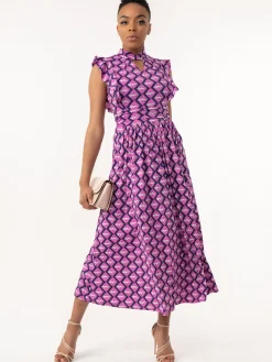 Doris Frilly Maxi Dress, Pink Animal