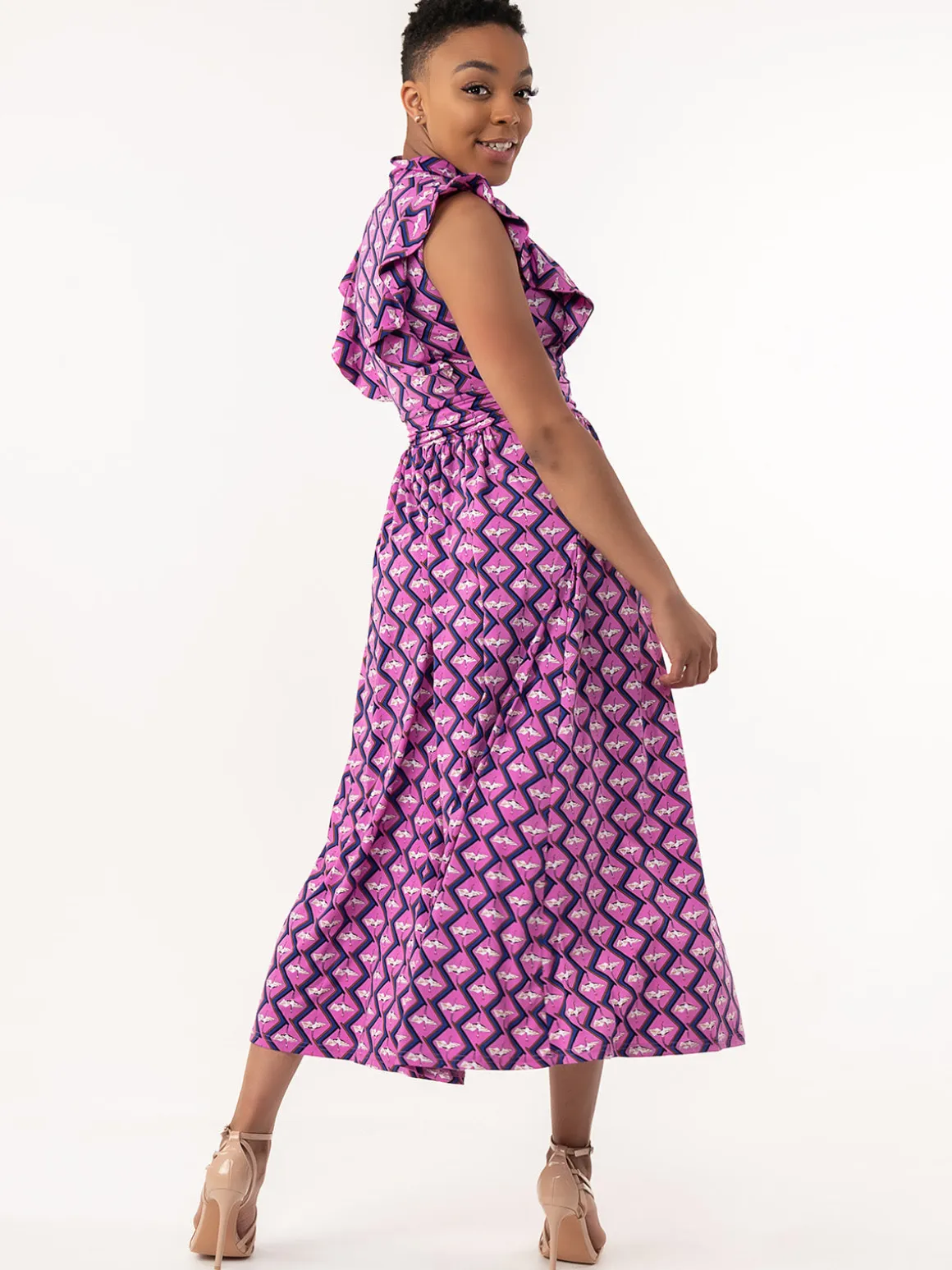Doris Frilly Maxi Dress, Pink Animal