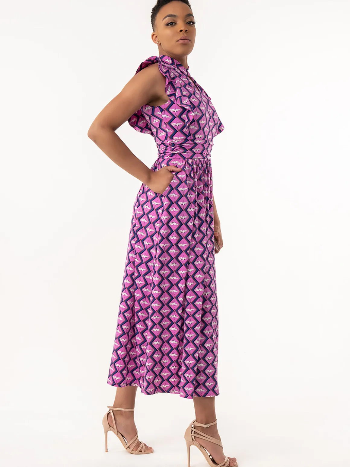 Doris Frilly Maxi Dress, Pink Animal