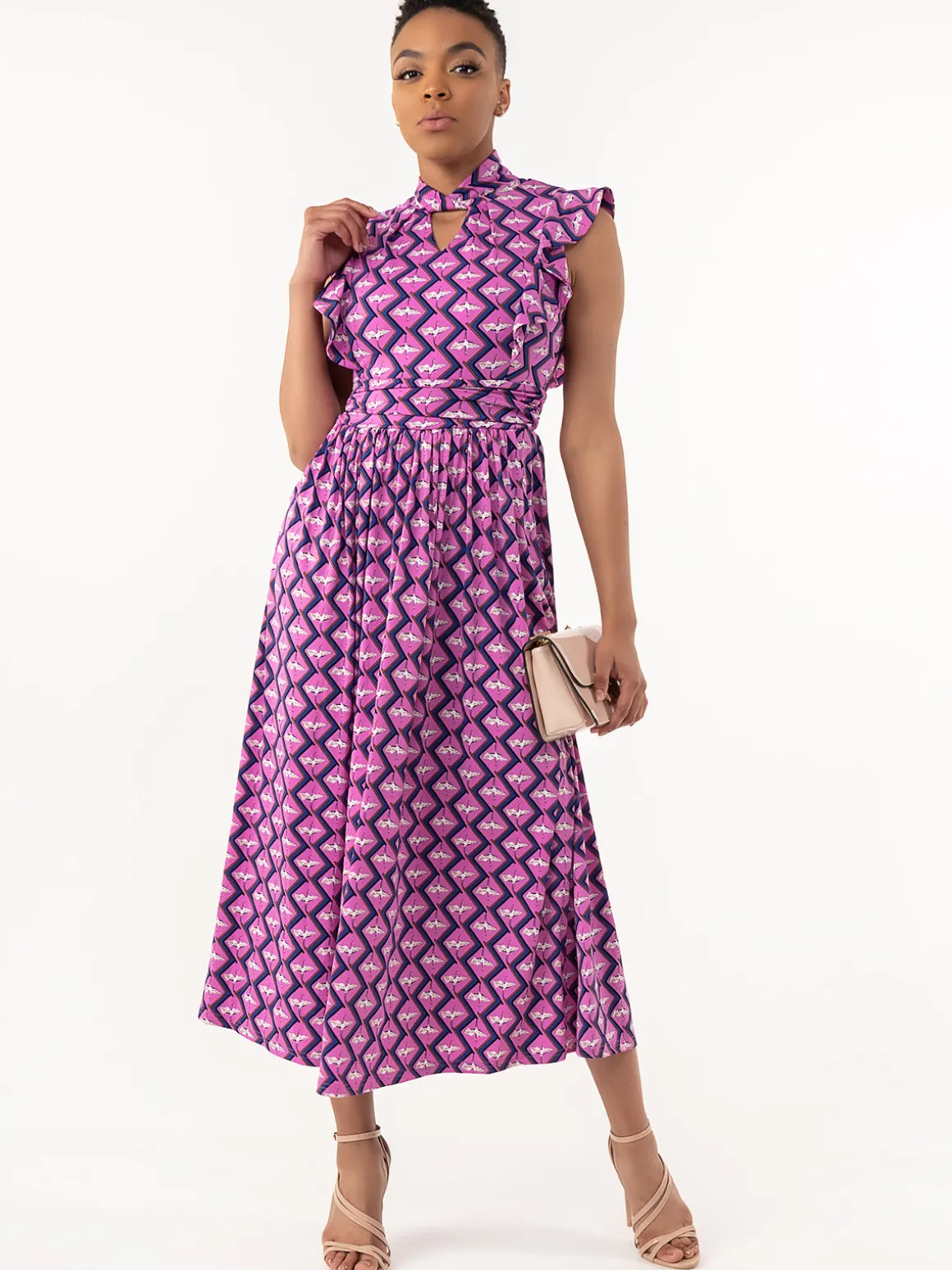 Doris Frilly Maxi Dress, Pink Animal