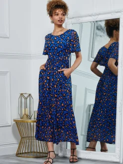 Dorothy 3/4 Sleeve Maxi Dress, Blue Animal