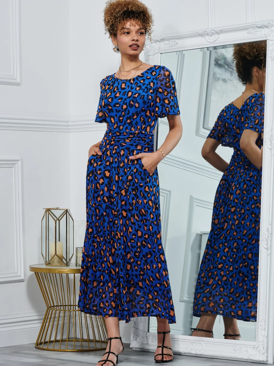 Dorothy 3/4 Sleeve Maxi Dress, Blue Animal