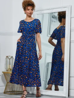 Dorothy 3/4 Sleeve Maxi Dress, Blue Animal