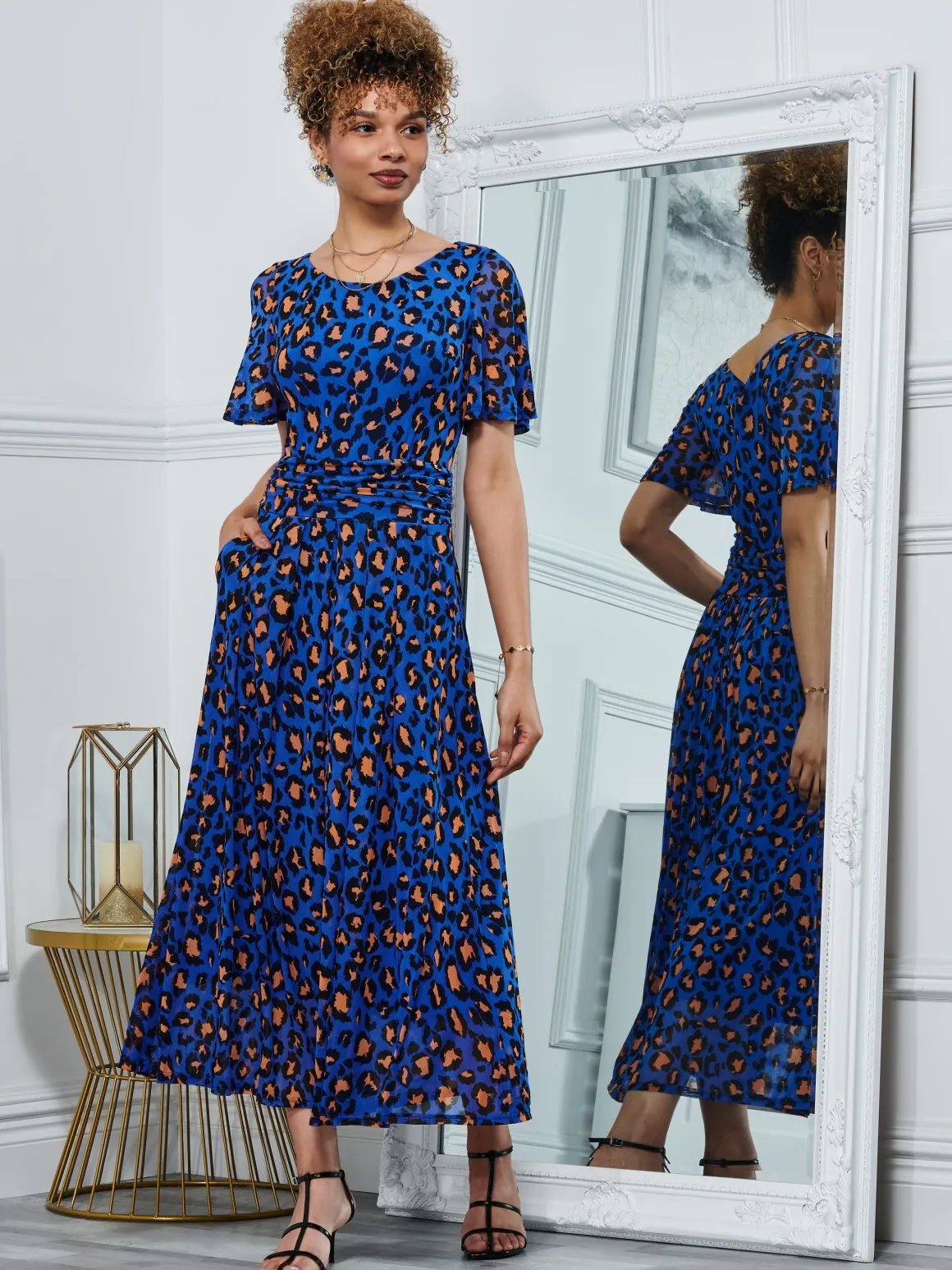 Dorothy 3/4 Sleeve Maxi Dress, Blue Animal