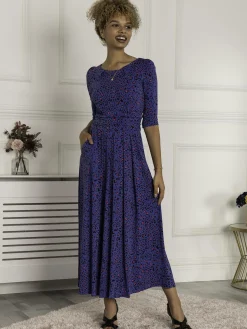 Dorothy 3/4 Sleeve Maxi Dress, Blue Animal