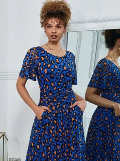 Dorothy 3/4 Sleeve Maxi Dress, Blue Animal