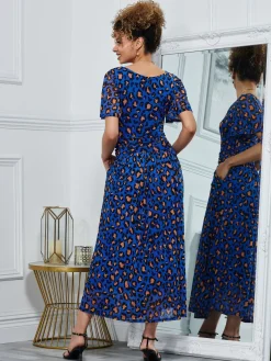 Dorothy 3/4 Sleeve Maxi Dress, Blue Animal