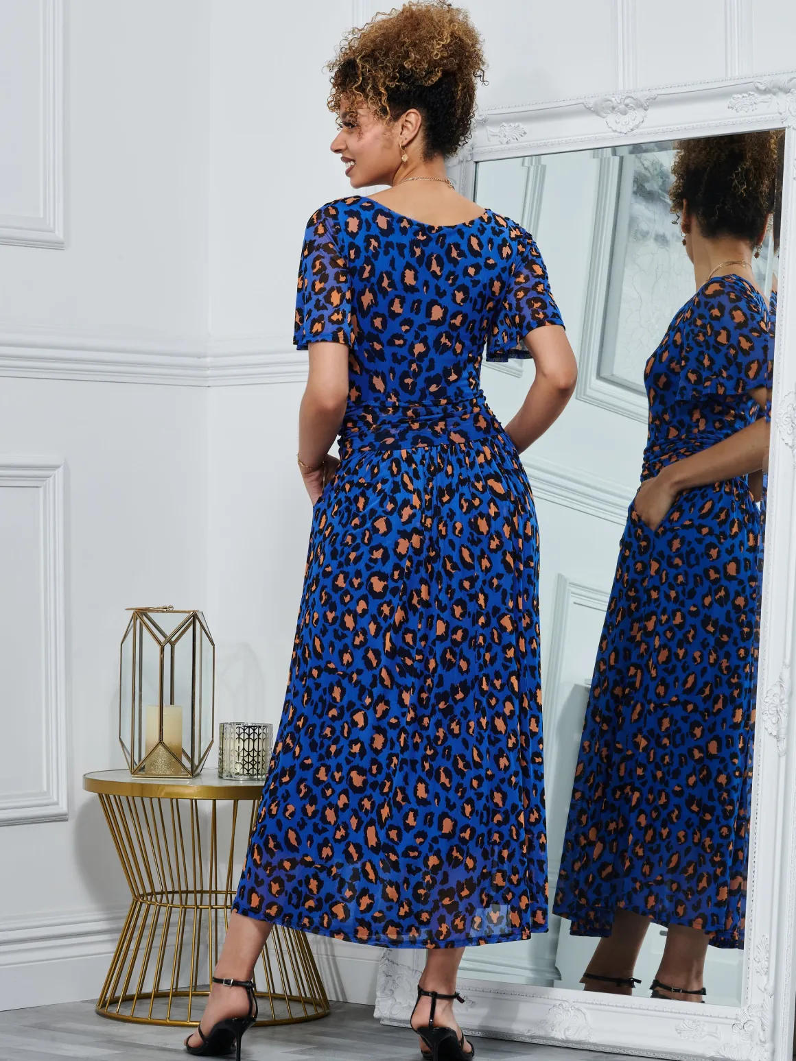 Dorothy 3/4 Sleeve Maxi Dress, Blue Animal
