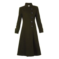 Double Breasted Button Detail Fit And Flare Coat, Solider Green