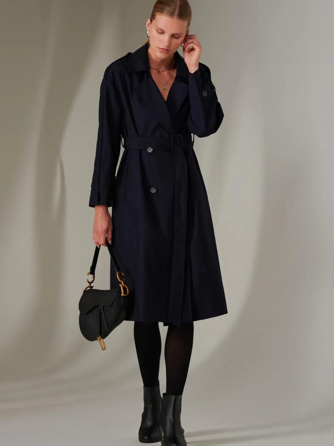 Double Breasted Trench Coat, Navy