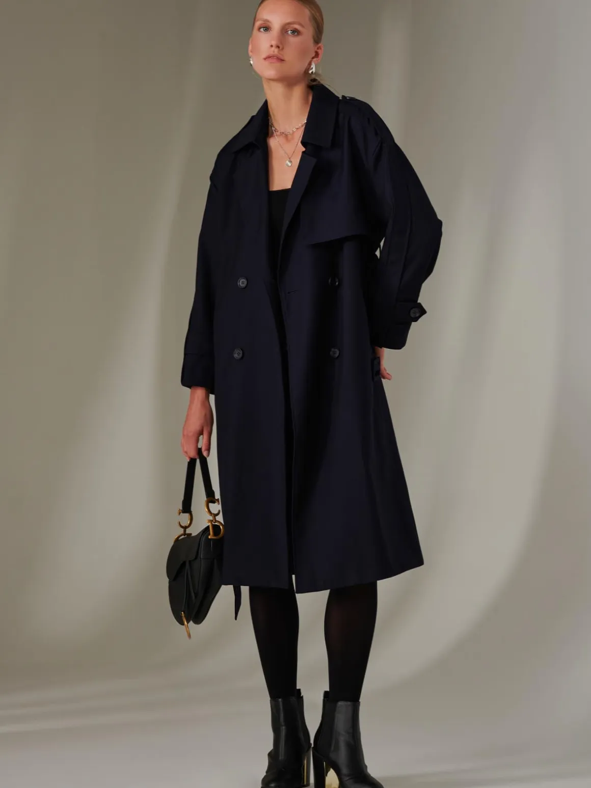 Double Breasted Trench Coat, Navy