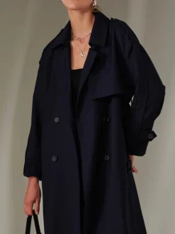 Double Breasted Trench Coat, Navy