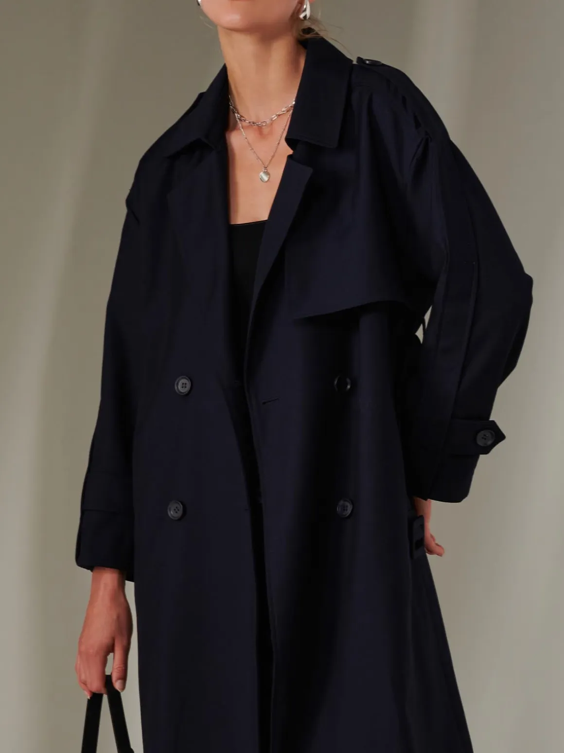 Double Breasted Trench Coat, Navy