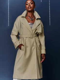 Double Breasted Trench Coat, Stone