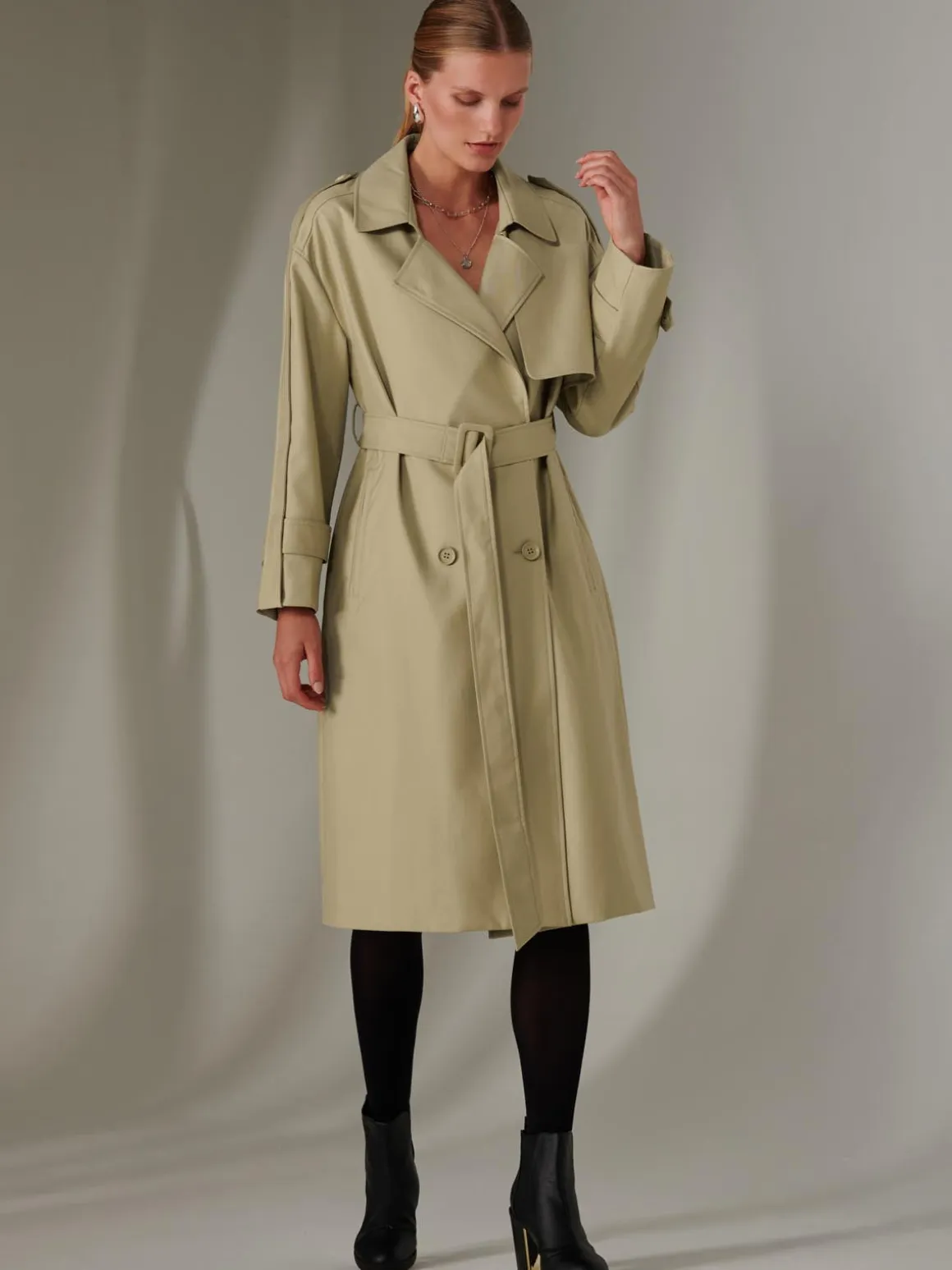 Double Breasted Trench Coat, Stone