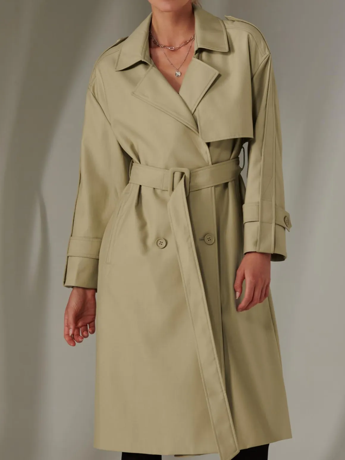 Double Breasted Trench Coat, Stone
