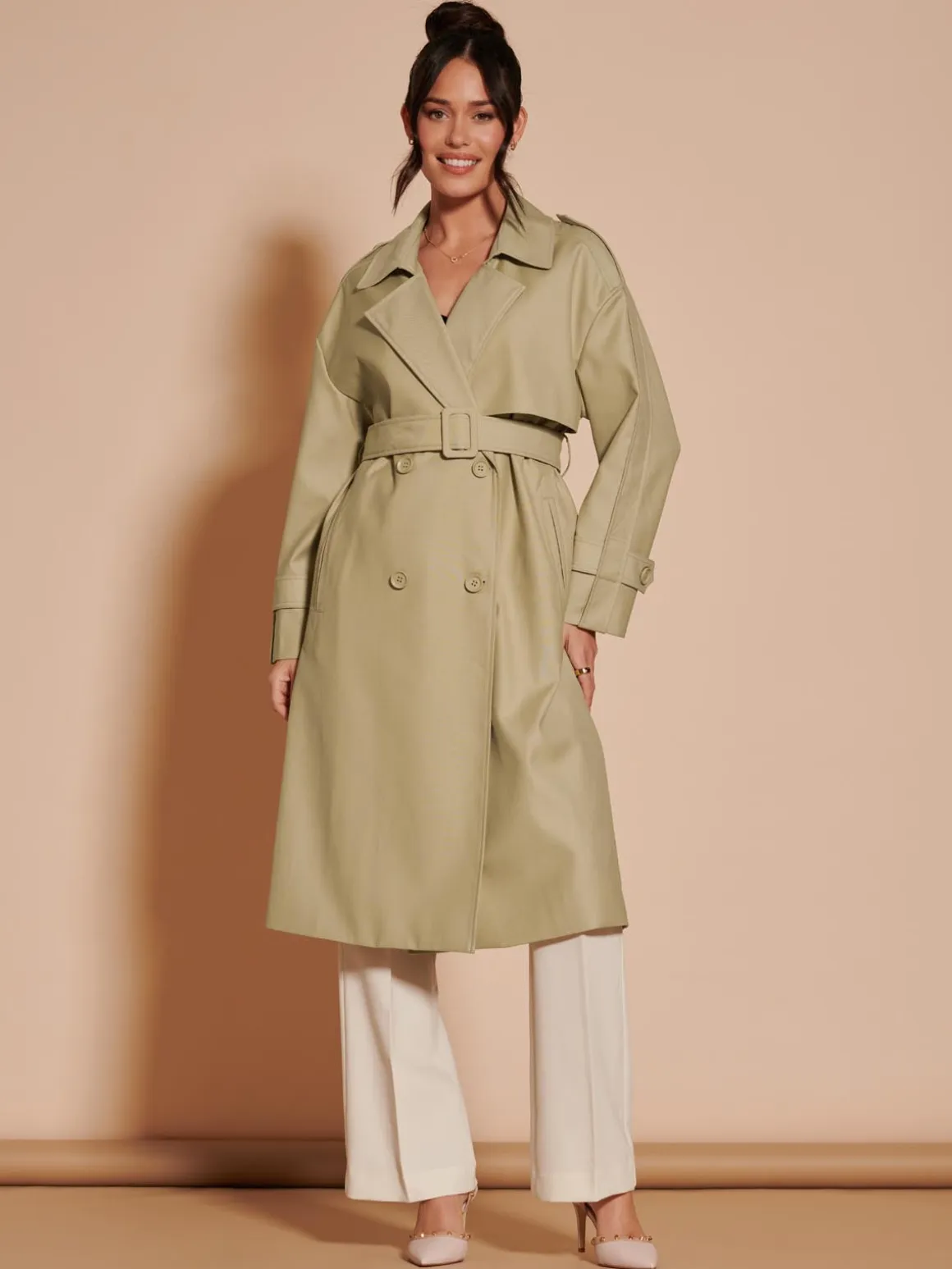 Double Breasted Trench Coat, Stone