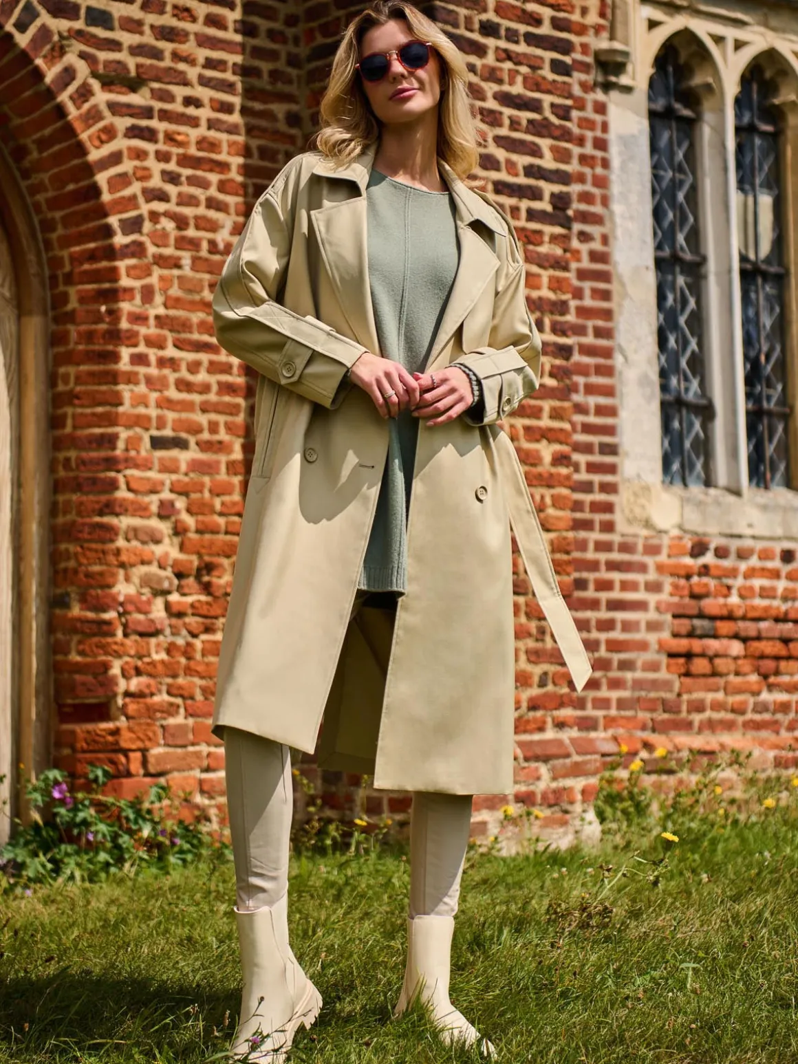 Double Breasted Trench Coat, Stone