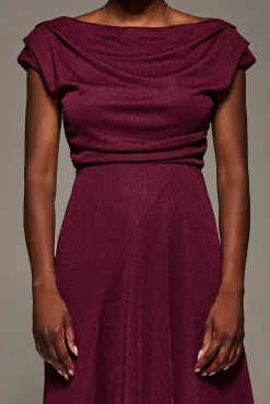Draped Jersey Cowl Neck Midi Dress, Burgundy