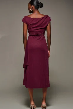 Draped Jersey Cowl Neck Midi Dress, Burgundy