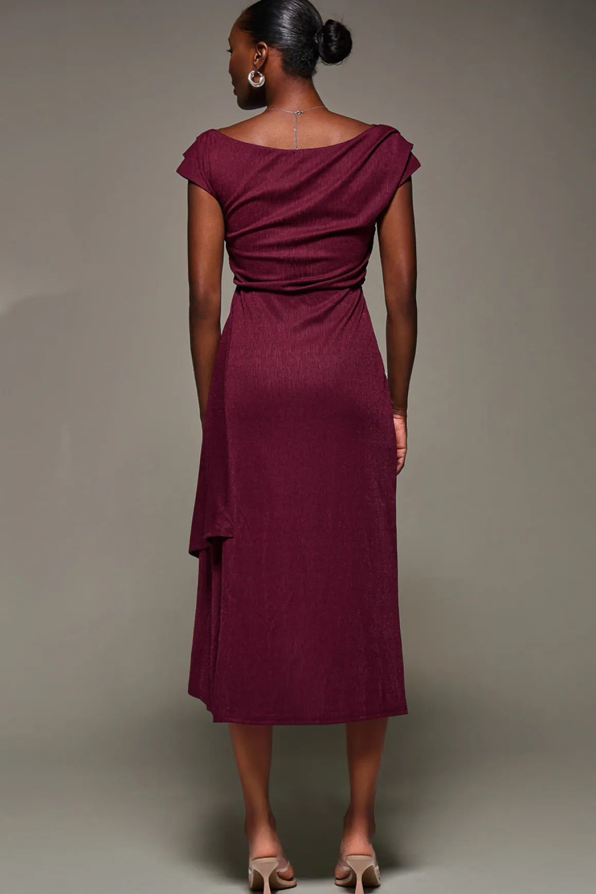Draped Jersey Cowl Neck Midi Dress, Burgundy