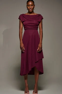 Draped Jersey Cowl Neck Midi Dress, Burgundy