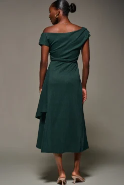 Draped Jersey Cowl Neck Midi Dress, Dark Green