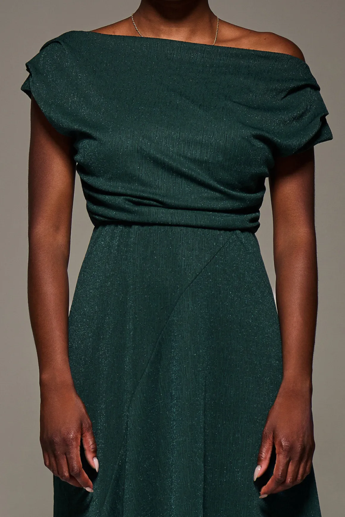 Draped Jersey Cowl Neck Midi Dress, Dark Green