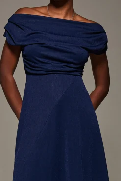 Draped Jersey Cowl Neck Midi Dress, Navy