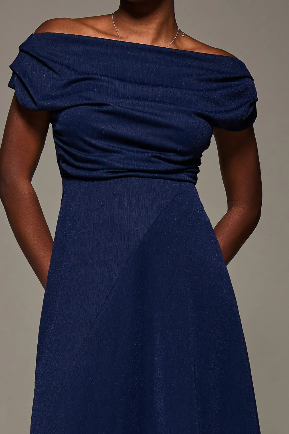 Draped Jersey Cowl Neck Midi Dress, Navy