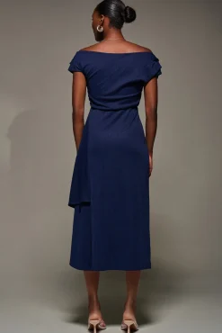 Draped Jersey Cowl Neck Midi Dress, Navy