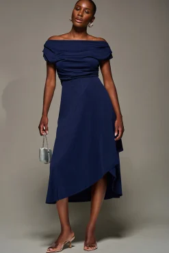 Draped Jersey Cowl Neck Midi Dress, Navy