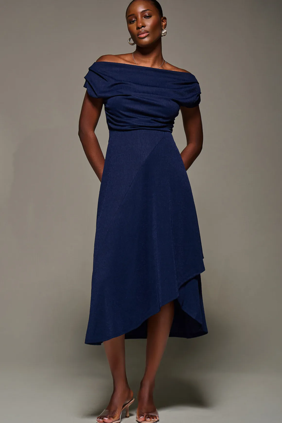 Draped Jersey Cowl Neck Midi Dress, Navy