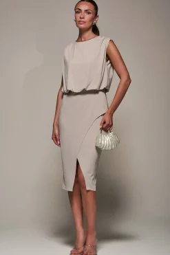 Draped Wrap Bodycon MIdi Dress, Taupe