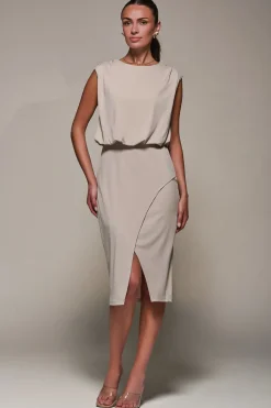 Draped Wrap Bodycon MIdi Dress, Taupe