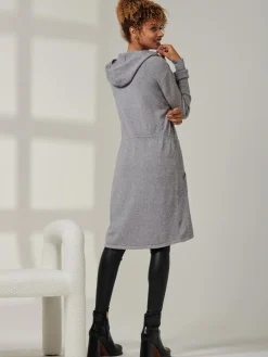 Drawstring Waist Hooded Cardigan, Dove Heather
