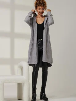 Drawstring Waist Hooded Cardigan, Dove Heather