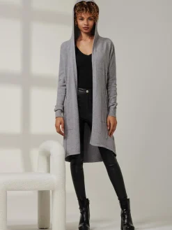 Drawstring Waist Hooded Cardigan, Dove Heather