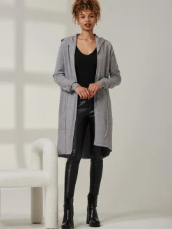Drawstring Waist Hooded Cardigan, Dove Heather