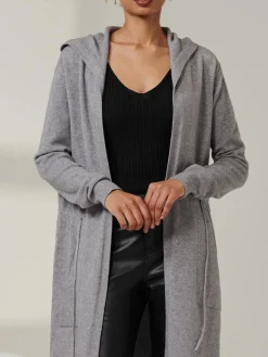 Drawstring Waist Hooded Cardigan, Dove Heather