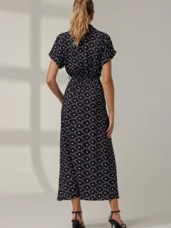 Drop Shoulder Shirt Maxi Dress, Black Star