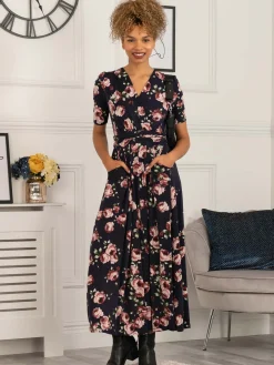 Elisha Print Jersey Maxi Dress, Navy Floral